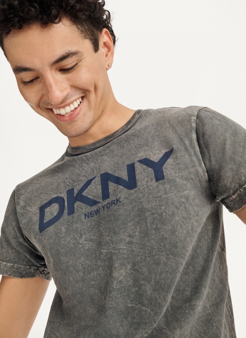 Grey Dkny Mineral Wash Men's T Shirts | N7879970