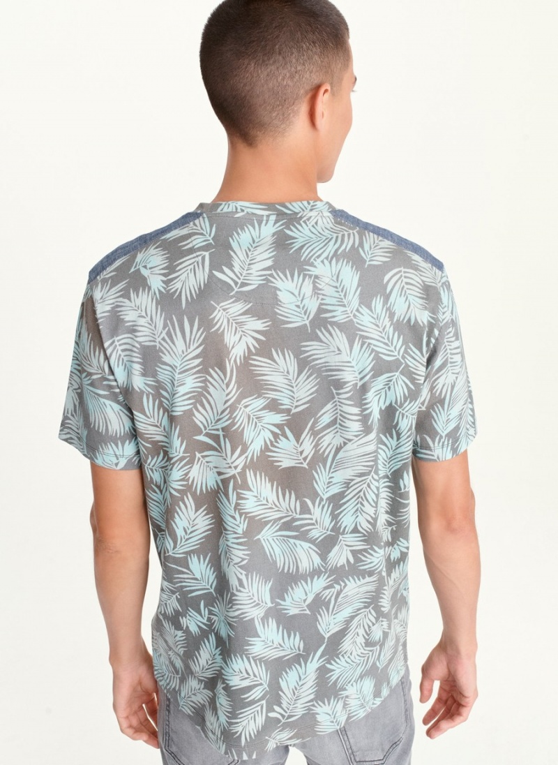 Grey Dkny Palm Print Crew Men's T Shirts | C1491983