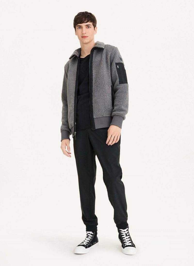 Grey Dkny Sherpa With Nylon Trim Men's Jackets | A8709320