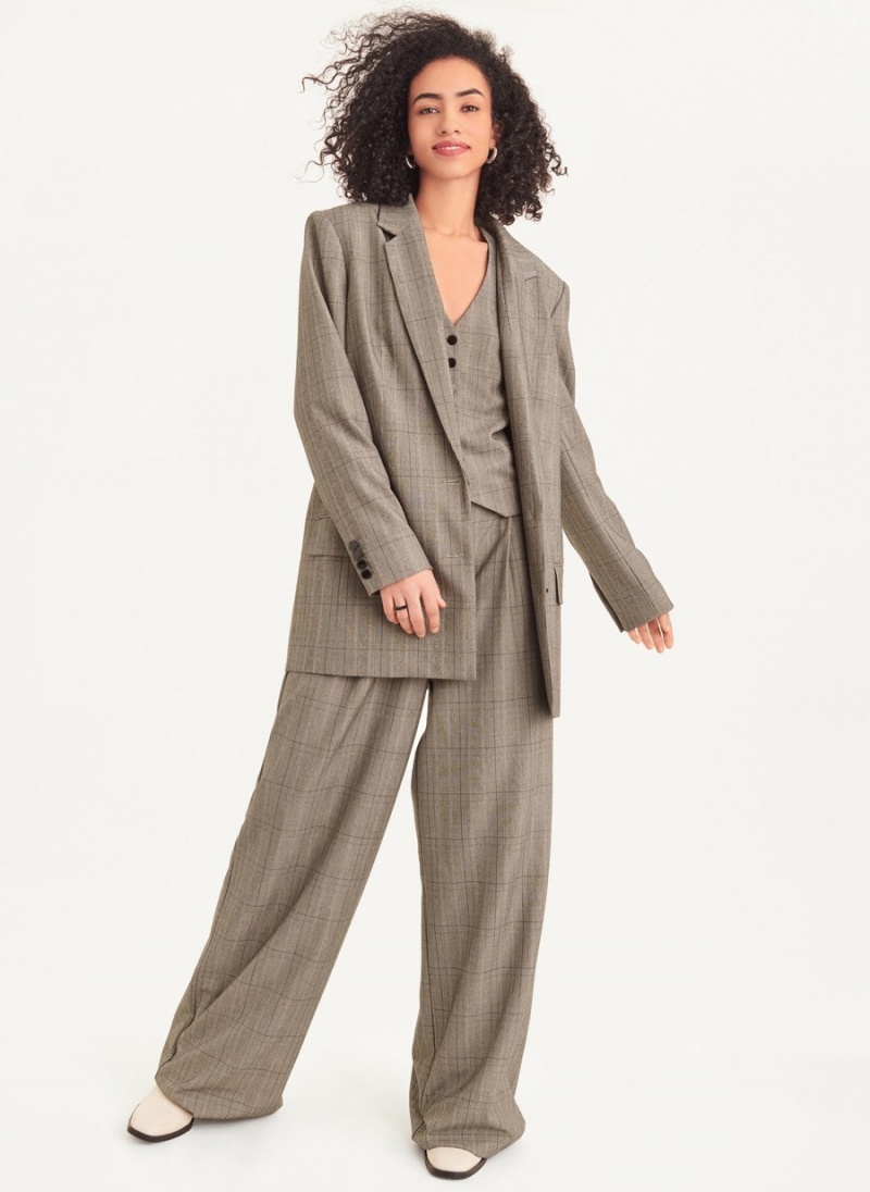 Grey Dkny Two Button Plaid Women's Blazer | G5100089