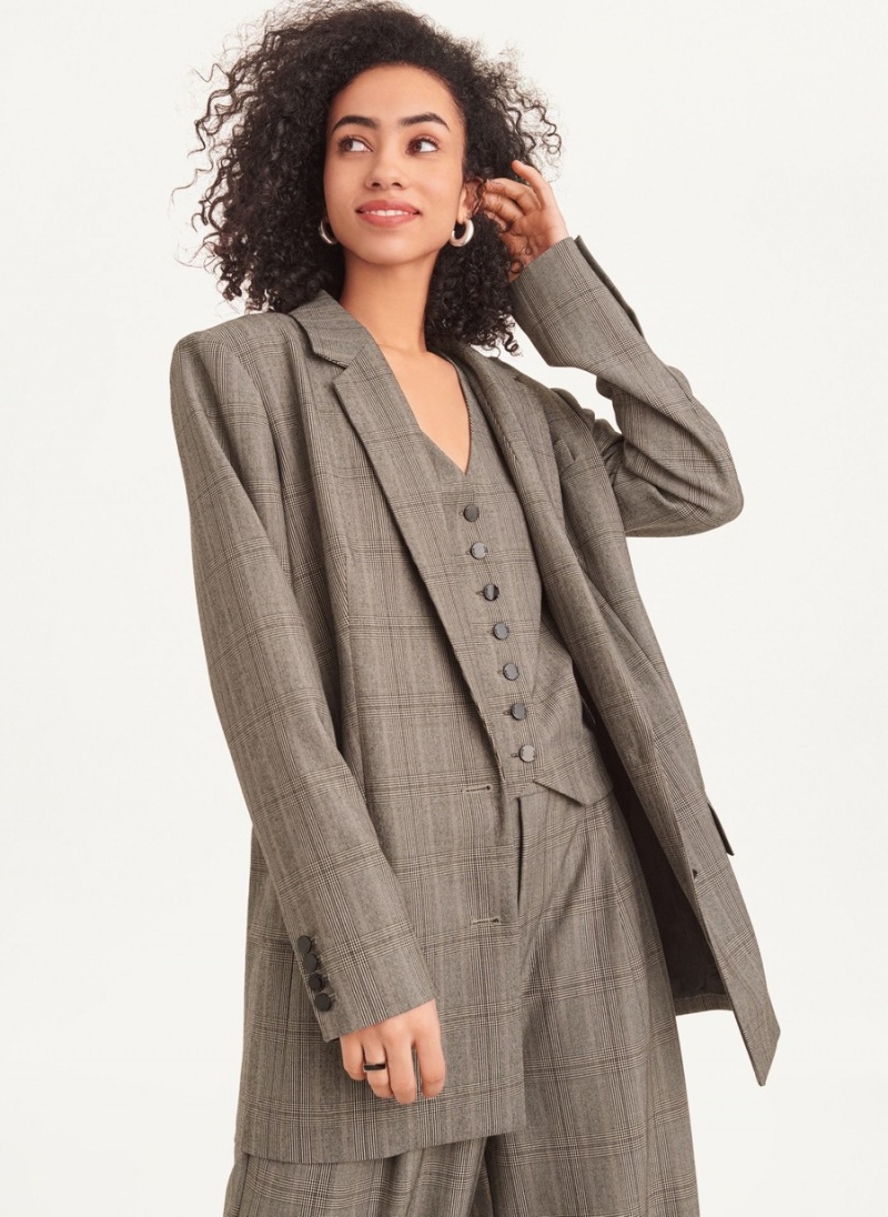 Grey Dkny Two Button Plaid Women's Blazer | G5100089