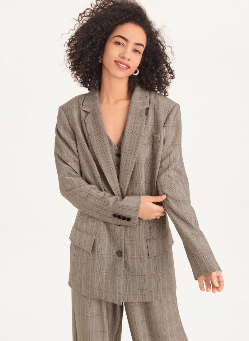 Grey Dkny Two Button Plaid Women\'s Blazer | G5100089