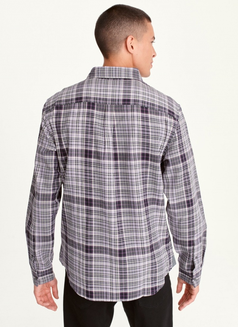 Lavender Dkny Long Sleeve Newburg Plaid Men's Shirts | R2535073