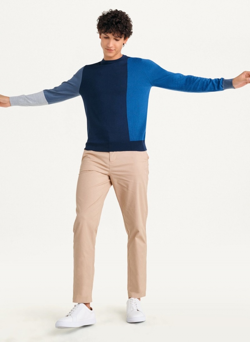 Navy Dkny Colorblock Crew Men's Sweaters | Z4139803