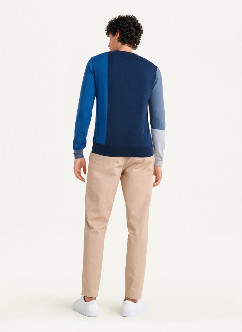 Navy Dkny Colorblock Crew Men's Sweaters | Z4139803