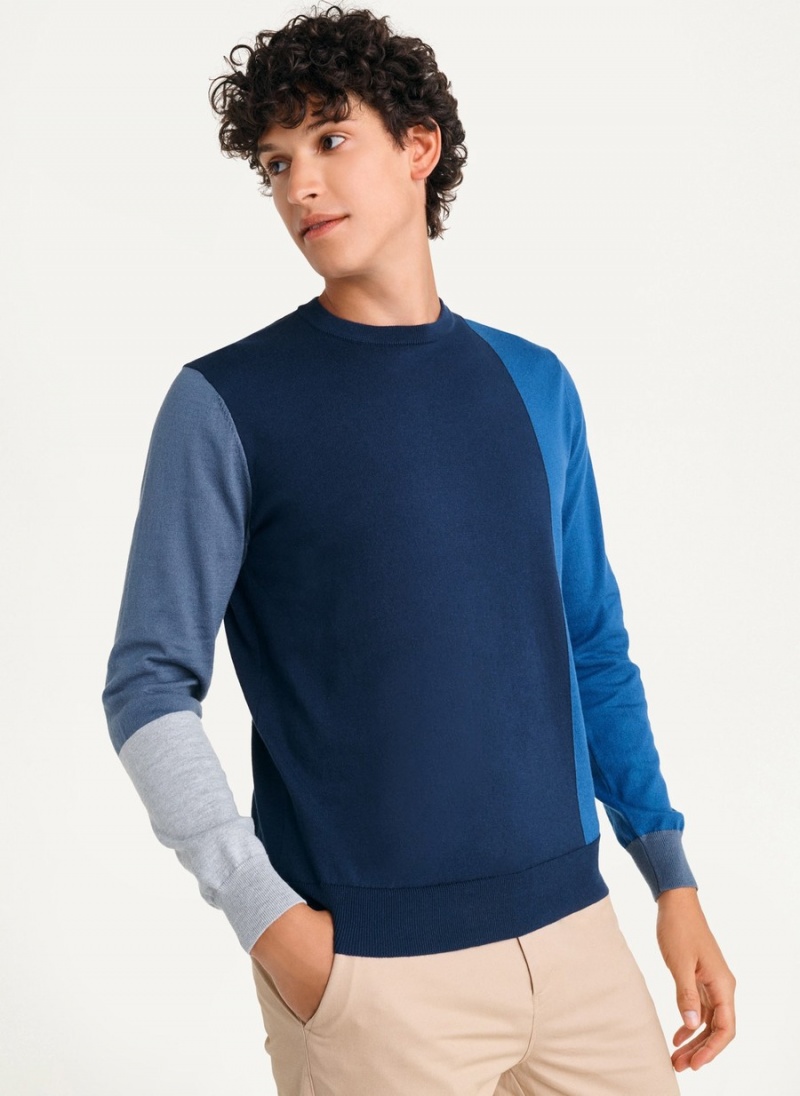 Navy Dkny Colorblock Crew Men's Sweaters | Z4139803