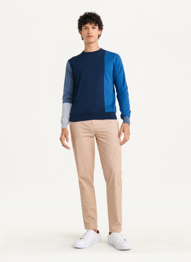 Navy Dkny Colorblock Crew Men's Sweaters | Z4139803