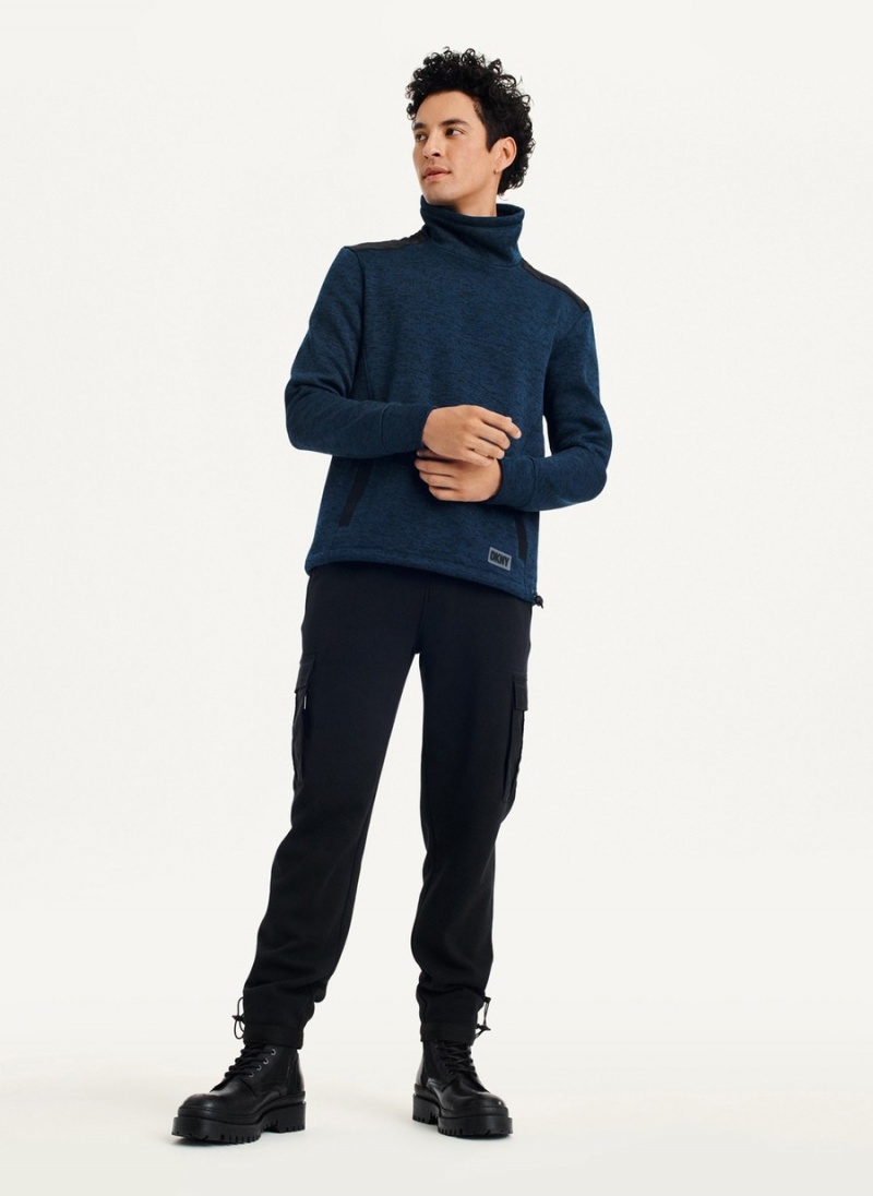 Navy Dkny Funnel Neck Men's Pullover | B8086100