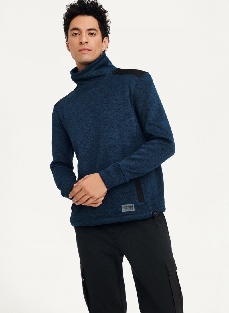 Navy Dkny Funnel Neck Men\'s Pullover | B8086100