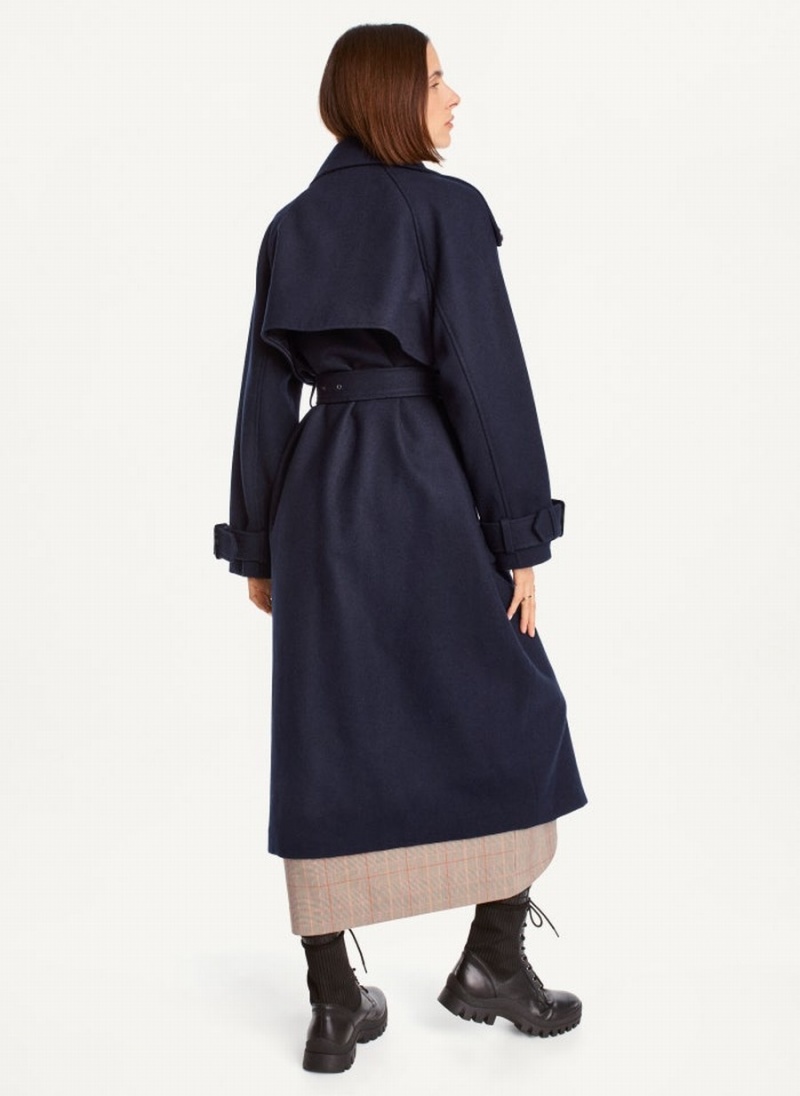 Navy Dkny Wool With Belt Women's Trench Coat | U6633423