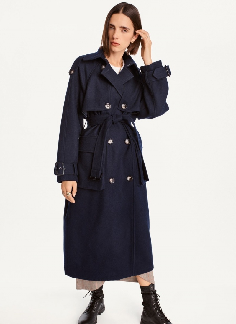 Navy Dkny Wool With Belt Women's Trench Coat | U6633423