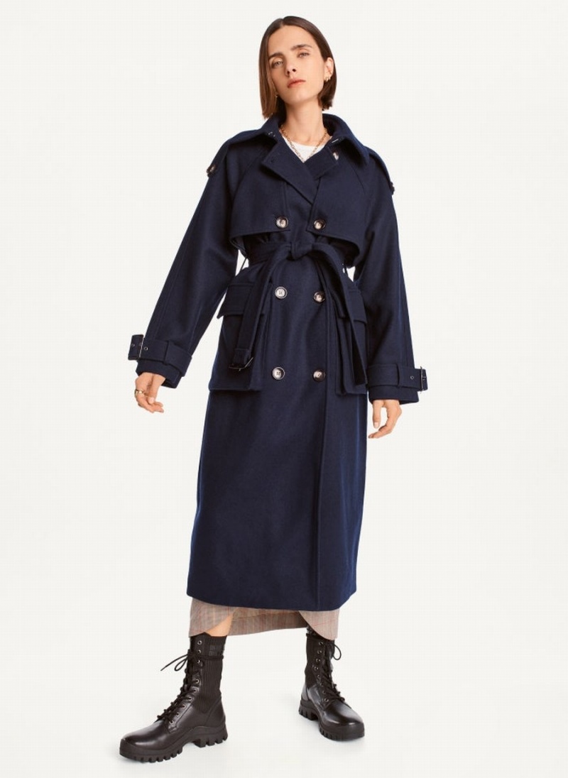 Navy Dkny Wool With Belt Women\'s Trench Coat | U6633423