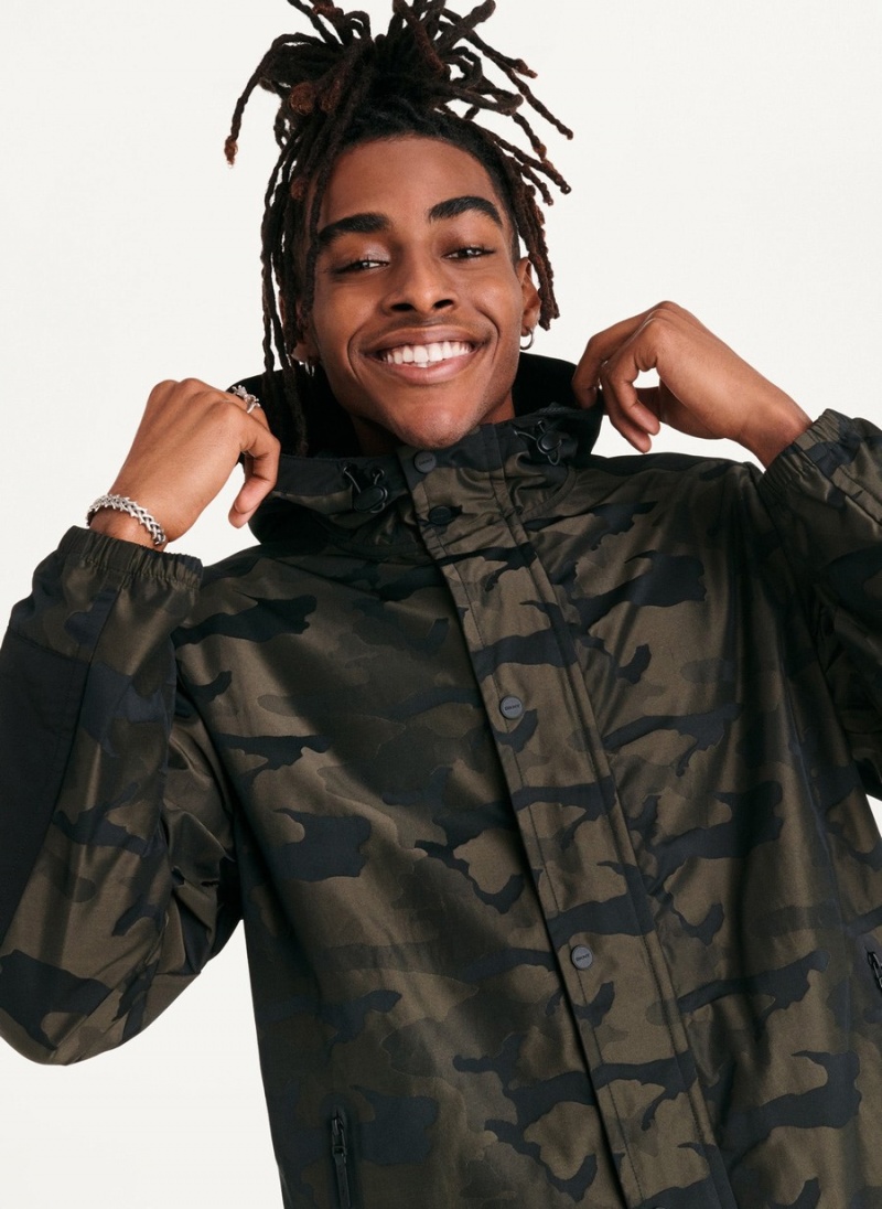 Olive Dkny Camo Hooded Men's Jackets | Z5051730