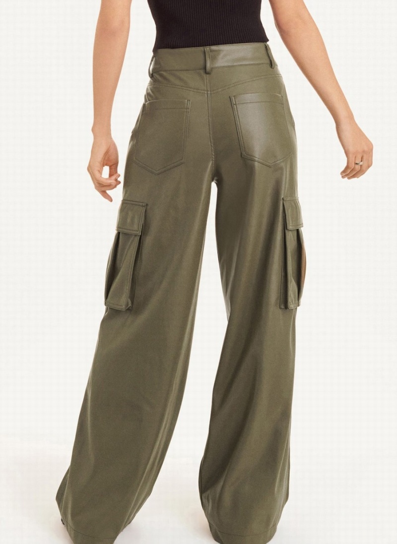 Olive Dkny Faux Leather Cargo Women's Pants | H3106664