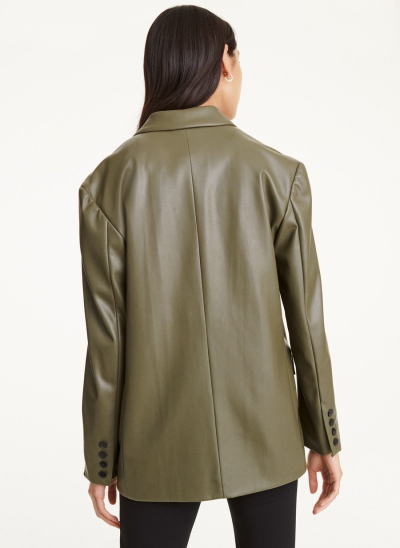 Olive Dkny Faux Leather Double Breasted Women's Jackets | I9600911