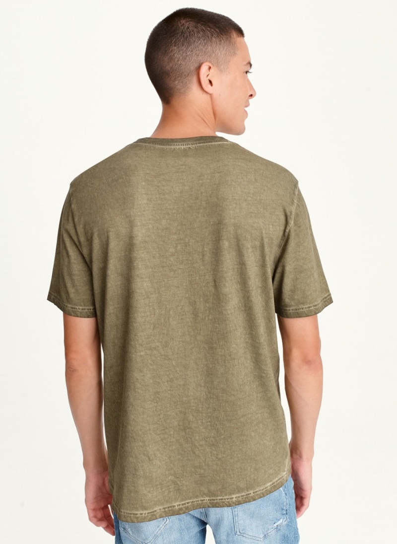 Olive Dkny OUTLINE LOGO SKULL MINERAL WASH Men's T Shirts | W5162757