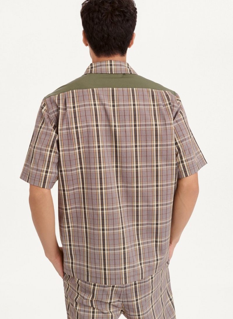 Olive Dkny Plaid/Solid Mixed Short Sleeve Knit Men's Shirts | G7367327