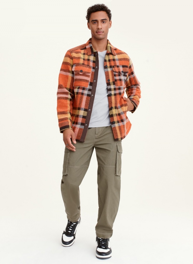 Orange Dkny Autumn Plaid Shirt Men\'s Jackets | J9362853