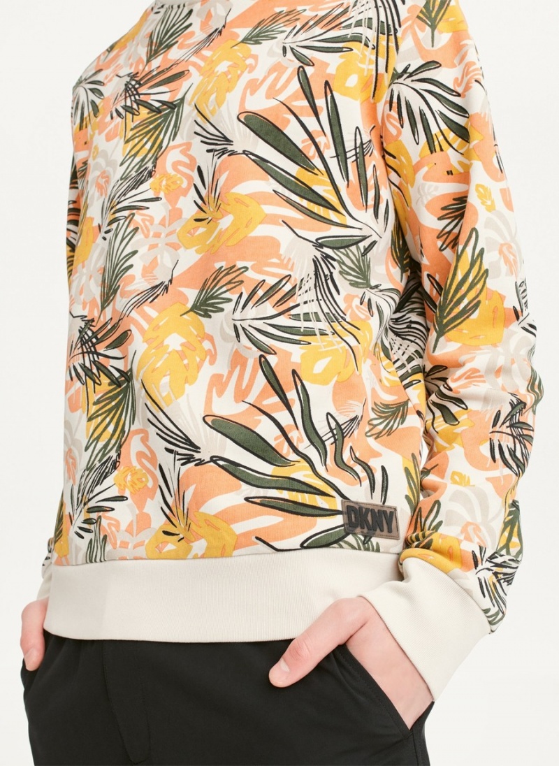 Orange Dkny Exploded Palms Print French Terry Men's Sweatshirts | G6747262