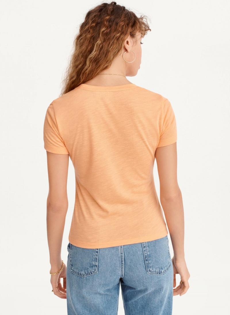 Orange Dkny Ruched Front Crew Neck Women's T Shirts | T2775795