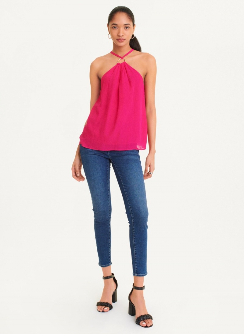 Pink Dkny Crinkle Rayon Crossover Women\'s Blouse | Q7472976