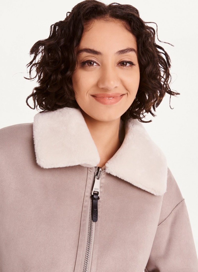 Pink Dkny Faux Shearling Aviator Women's Jackets | V0647221