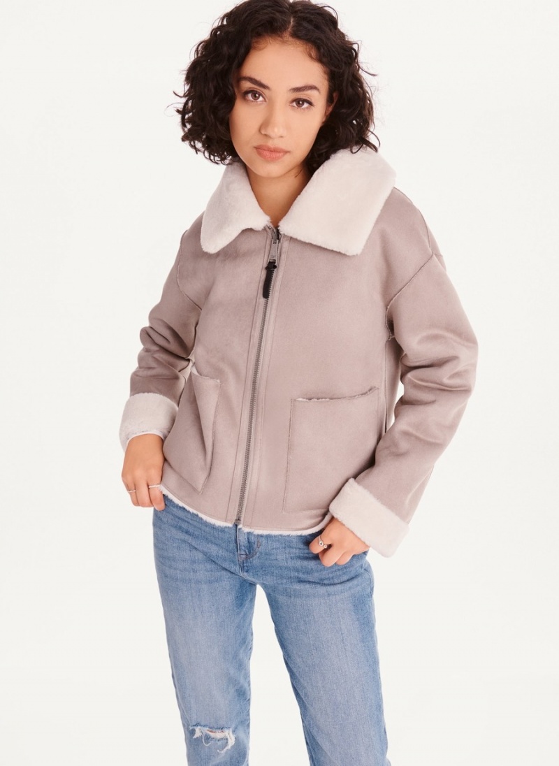 Pink Dkny Faux Shearling Aviator Women\'s Jackets | V0647221