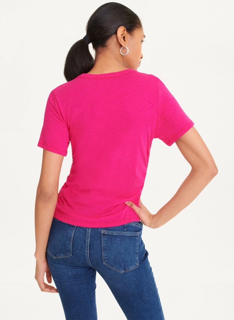 Pink Dkny Ruched Front Women's T Shirts | Q5730485