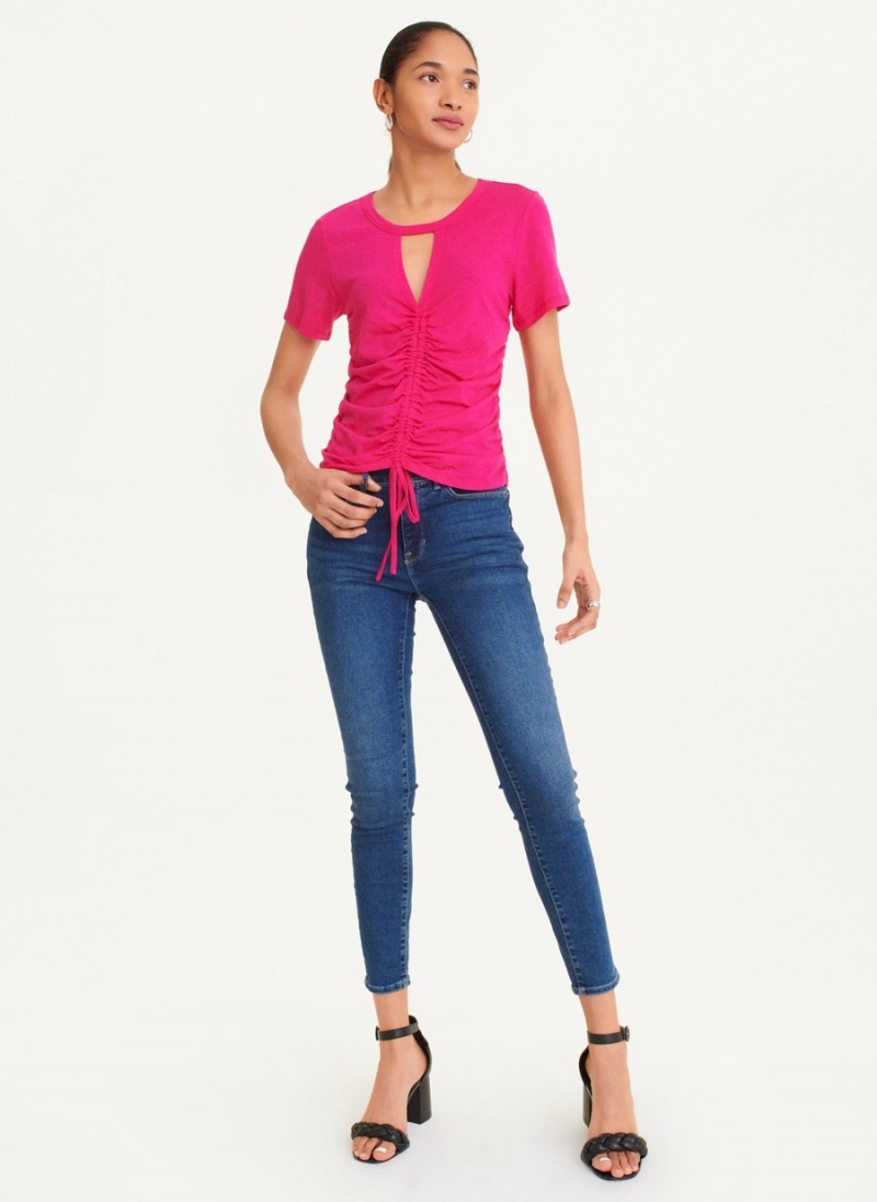 Pink Dkny Ruched Front Women's T Shirts | Q5730485