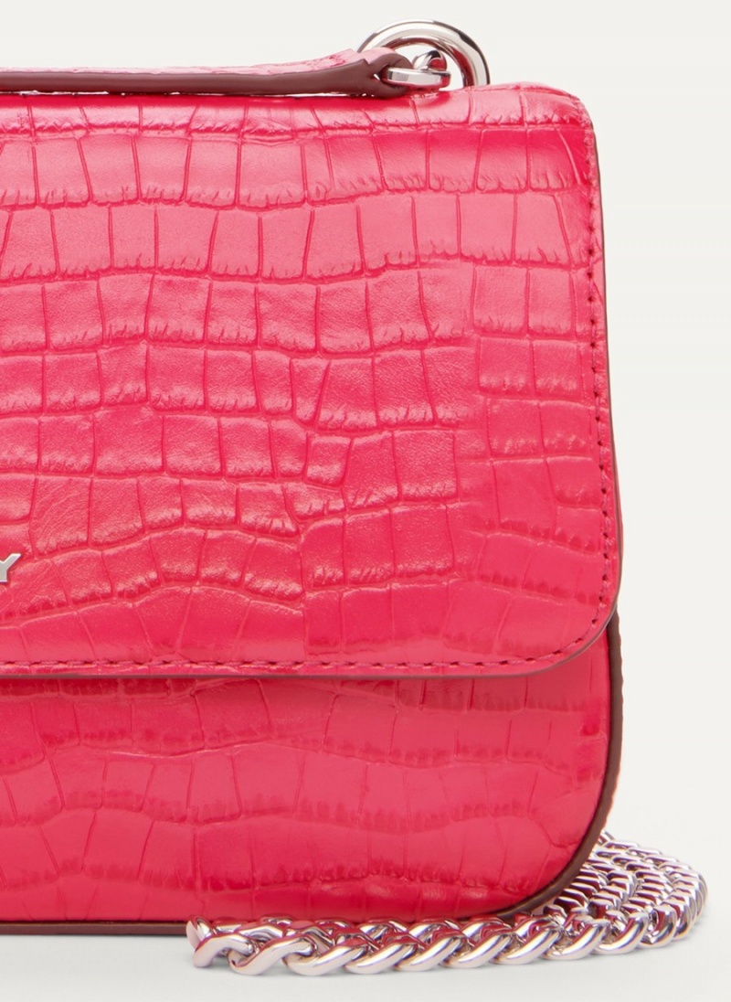 Pink Dkny Sina Croco Flap Women's Shoulder Bags | N5543266