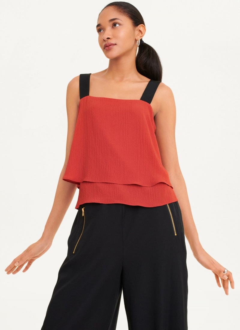 Red Dkny Sleeveless Contrast Strap Crepe Women's Blouse | P4176114