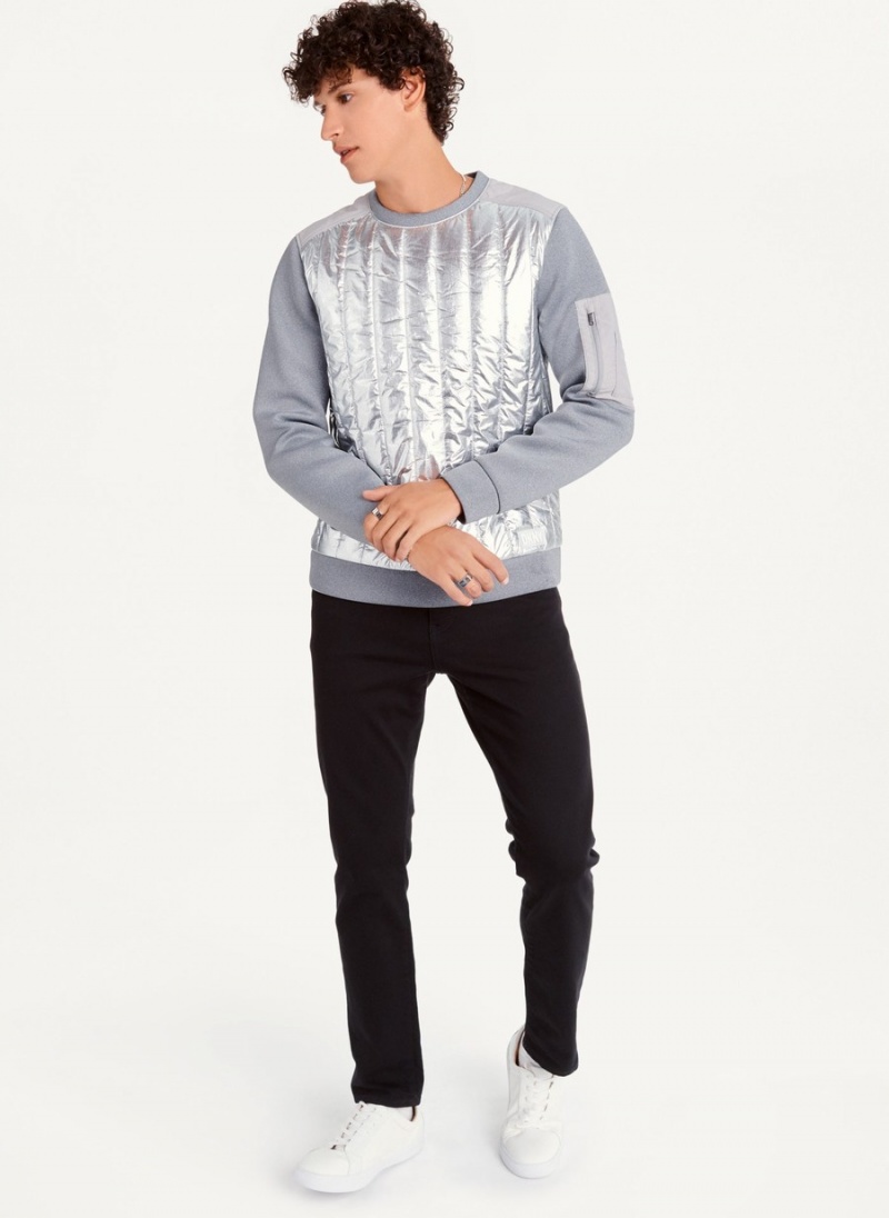 Silver Dkny Foil Panel Crew Neck Men's Sweatshirts | U8797686