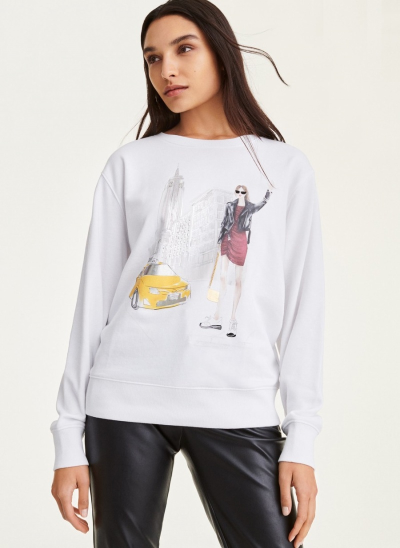 White Dkny Conversational Graphic Women's Sweatshirts | K9509560