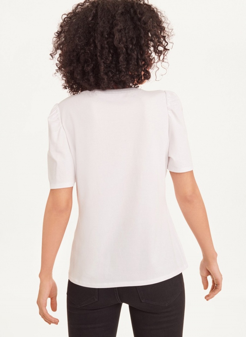 White Dkny Conversational Puff Sleeve Women's T Shirts | V6904349