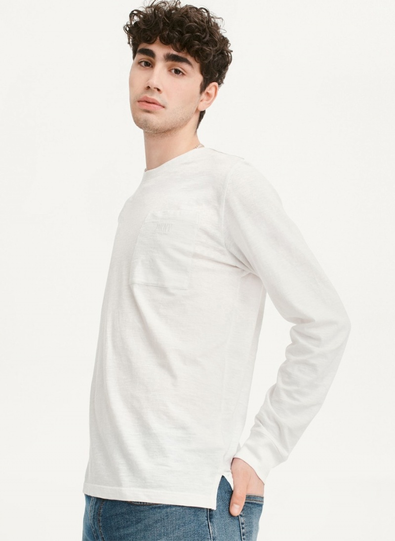 White Dkny Crew Pocket Slub Jersey Men's Long Sleeve | H8568311