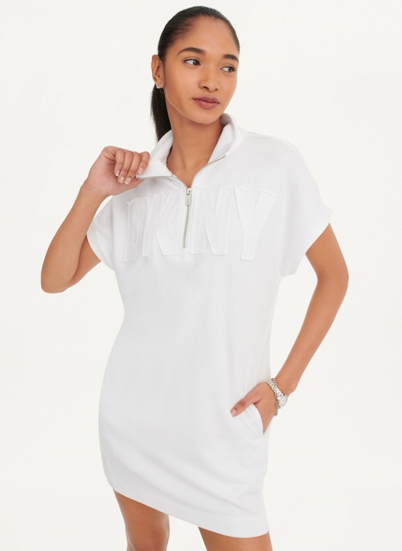 White Dkny Exploded Applique Logo Sneaker Women's Dress | Q3950580