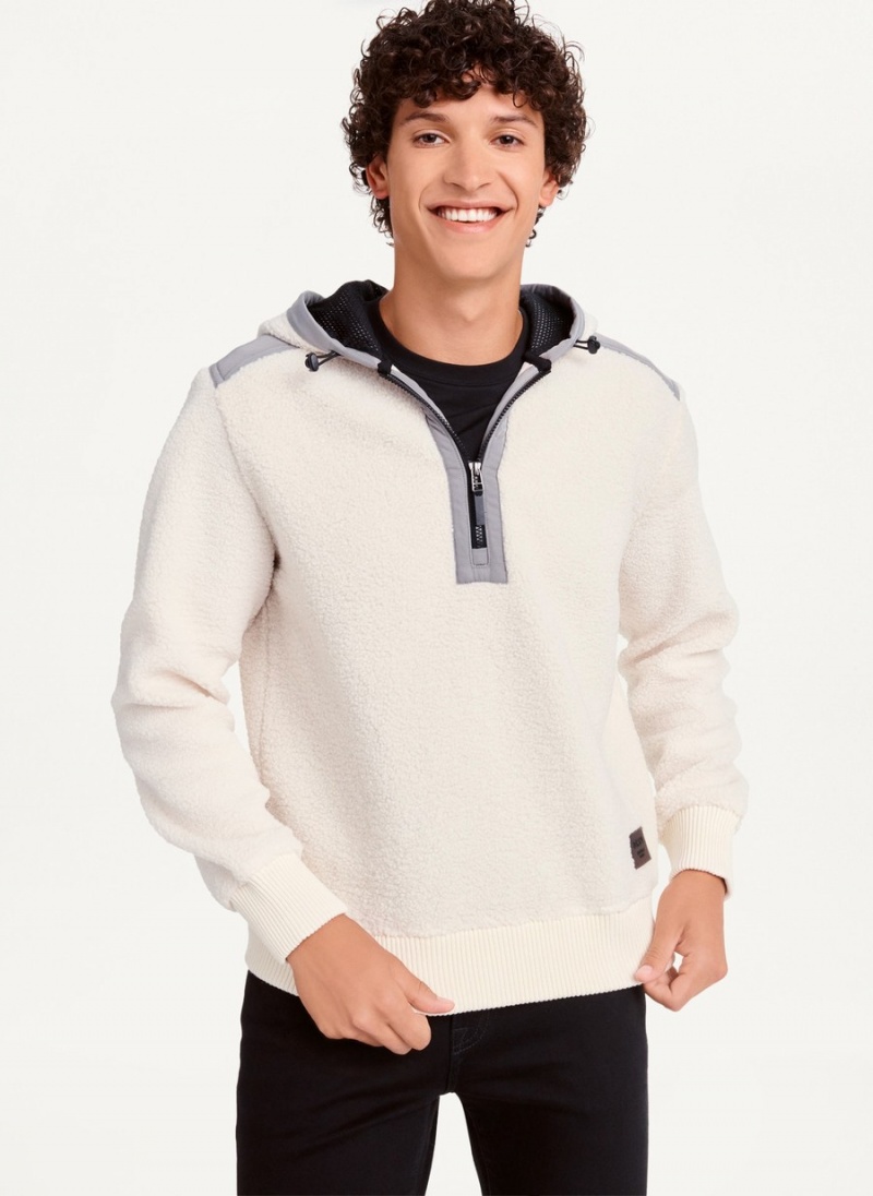 White Dkny Faux-Shearling Pullover Men\'s Hoodie | C9700524