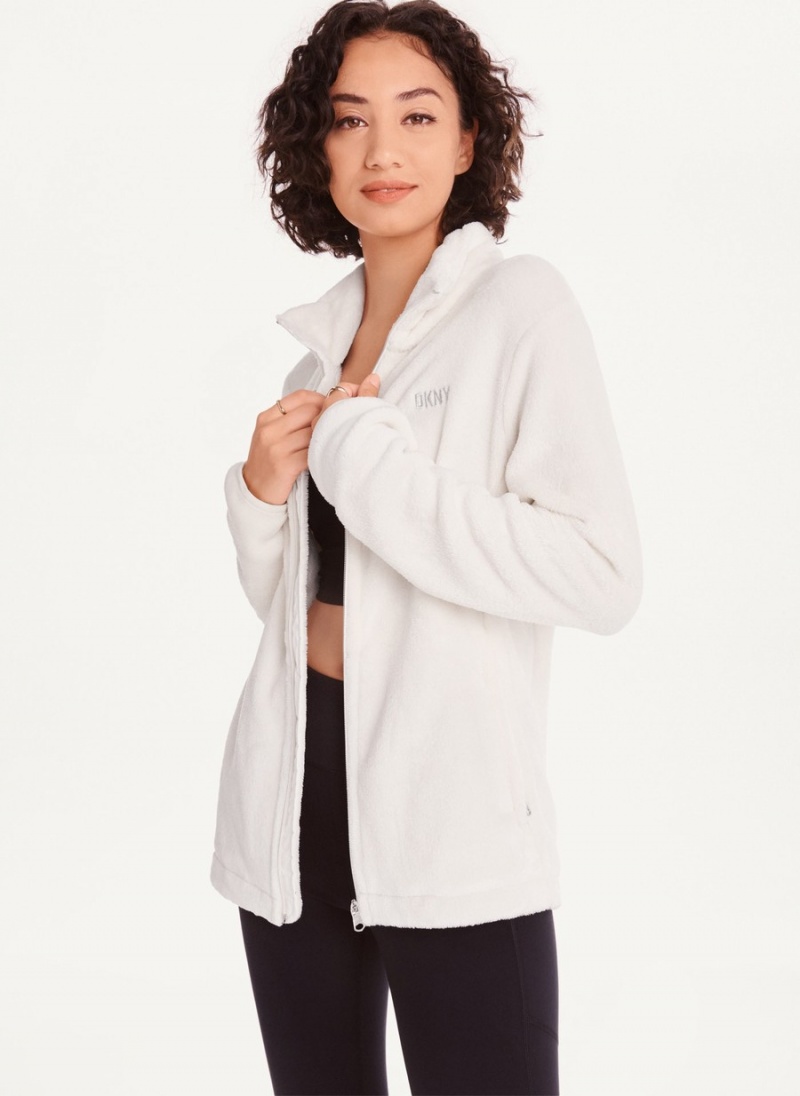 White Dkny Fleece Zip Women's Jackets | T4163071