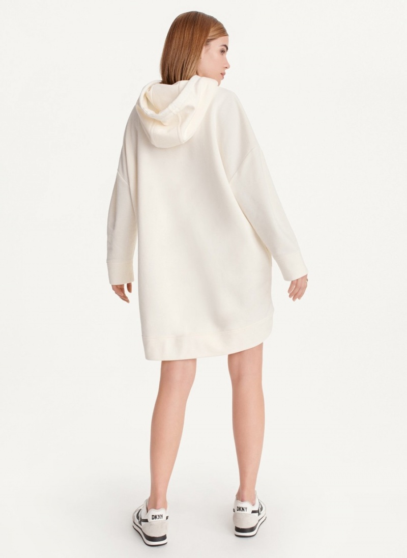 White Dkny French Terry Oversized Women's Hoodie | Z3031428