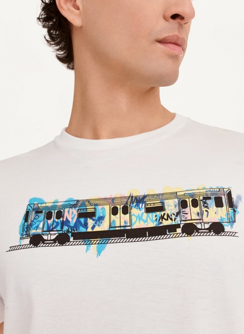 White Dkny Graffiti Subway Men's T Shirts | R0248591