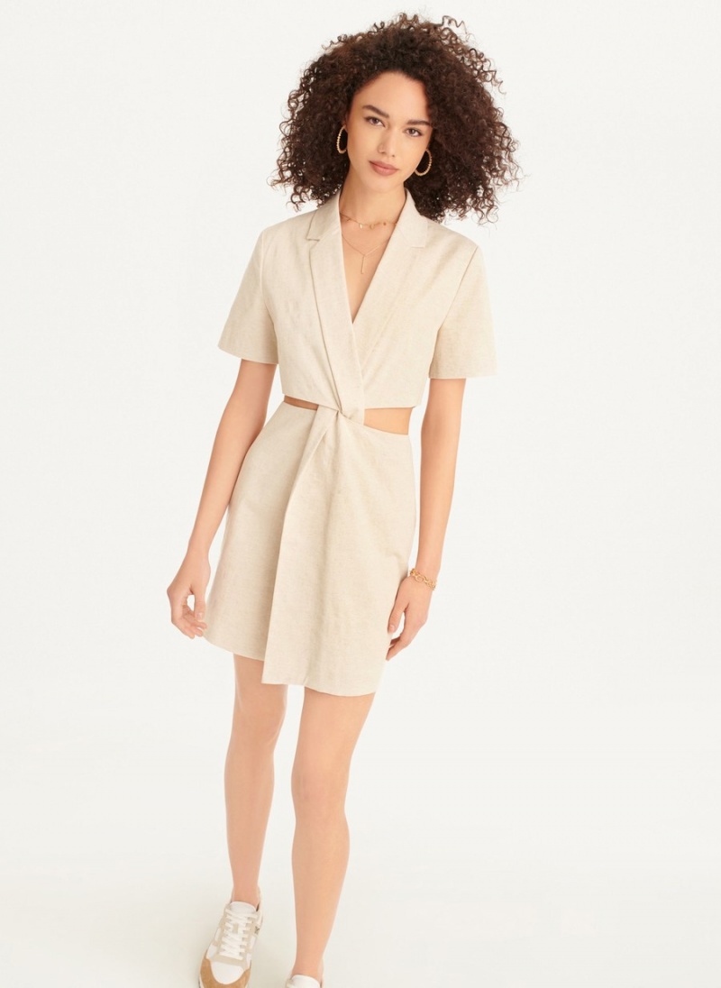 White Dkny Linen Cut Out Women's Dress | I7664613