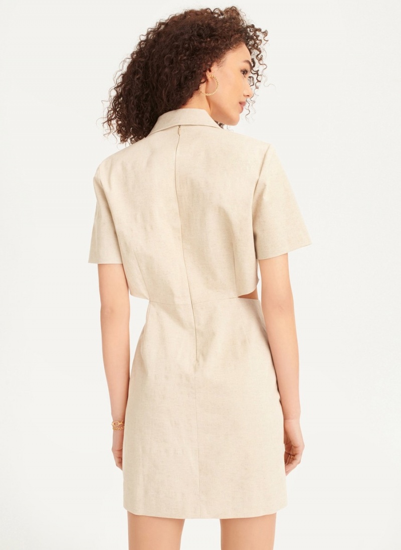 White Dkny Linen Cut Out Women's Dress | I7664613