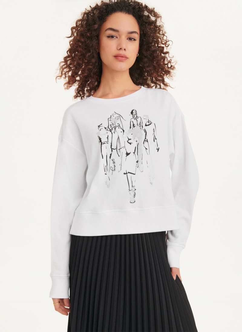 White Dkny Long Sleeve Fashion Girls Women's Sweatshirts | V5671152