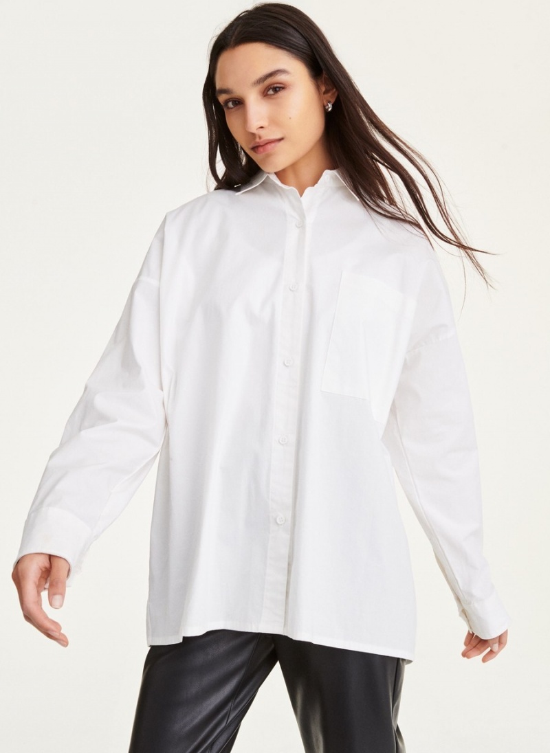 White Dkny Oversized Women's Shirts | D6624350