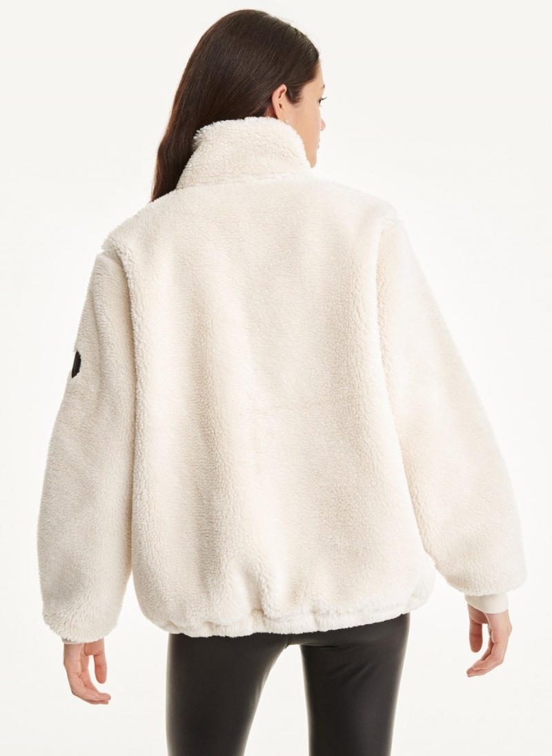 White Dkny Roebling Fleece Funnel Neck Women's Pullover | F2060071