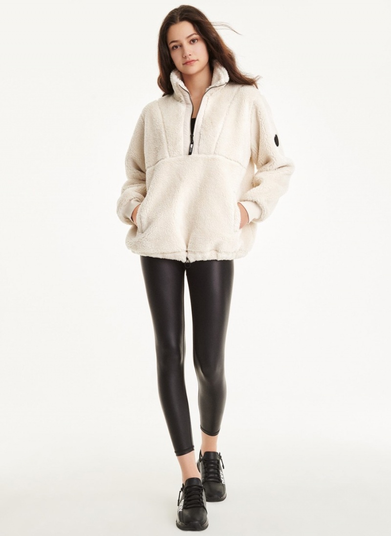 White Dkny Roebling Fleece Funnel Neck Women's Pullover | F2060071