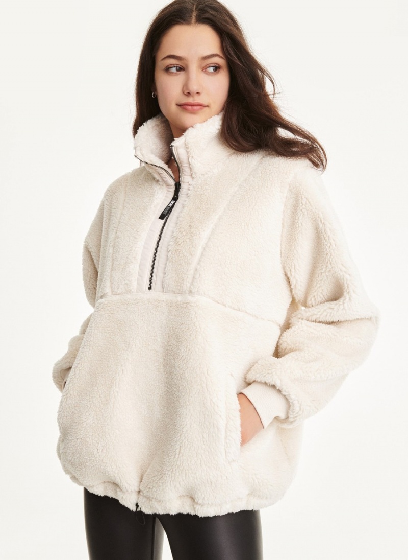 White Dkny Roebling Fleece Funnel Neck Women\'s Pullover | F2060071