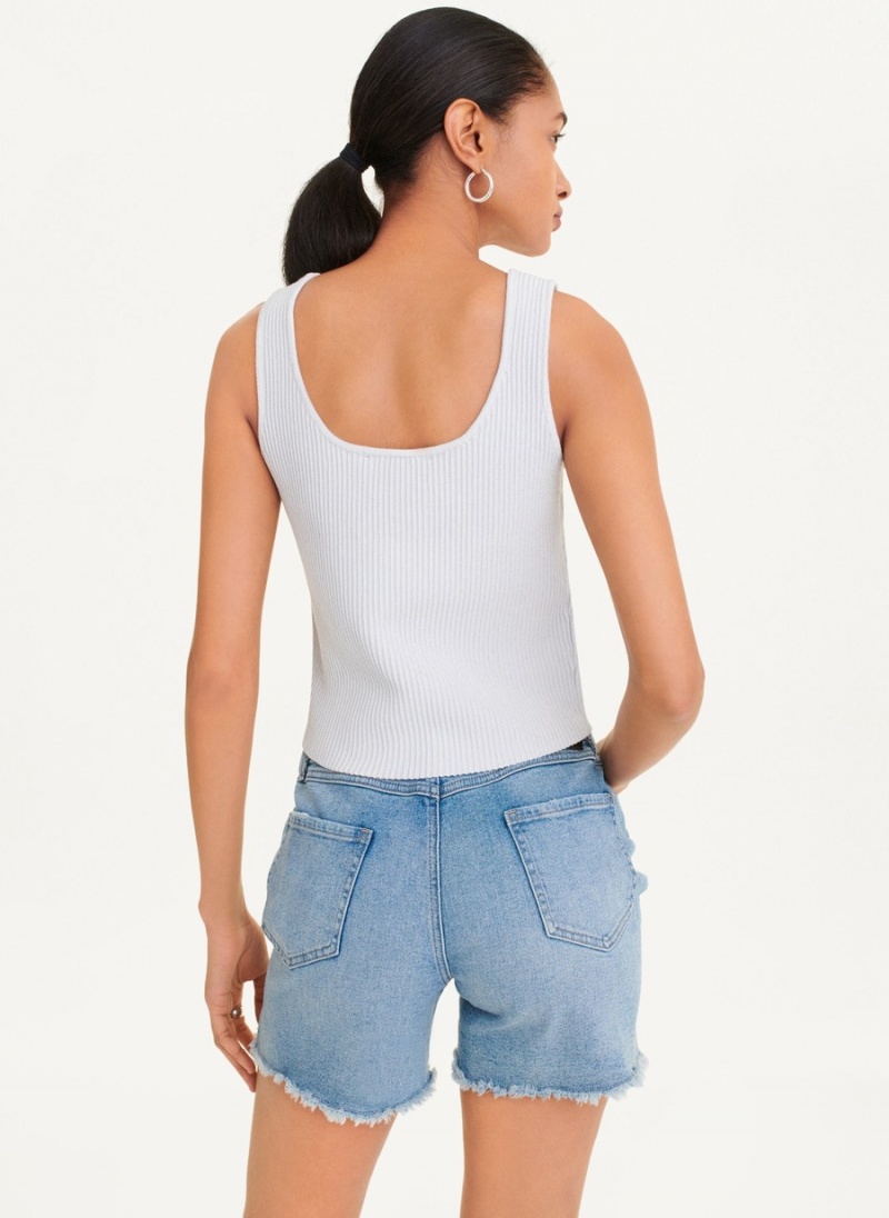 White Dkny Sleeveless Lurex Ribbed Sweater Women's Tank Top | C0716967