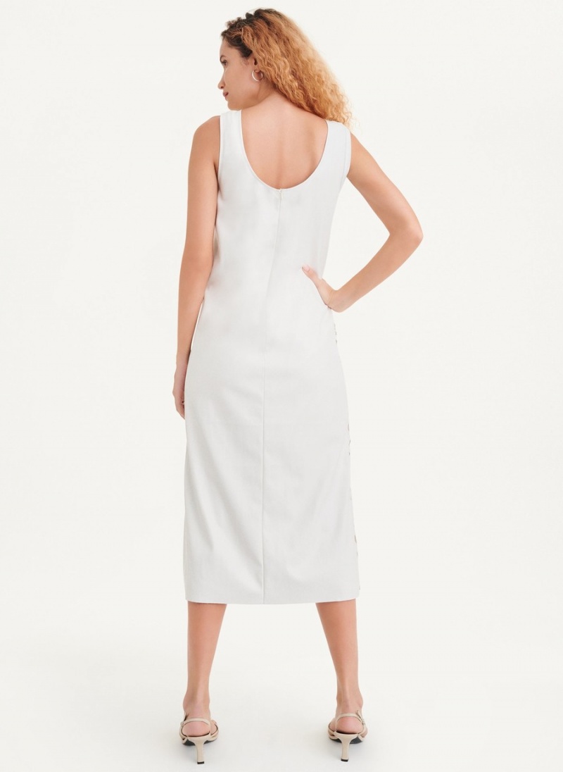 White Dkny Sleeveless Perforated A-Line Women's Dress | I1655221