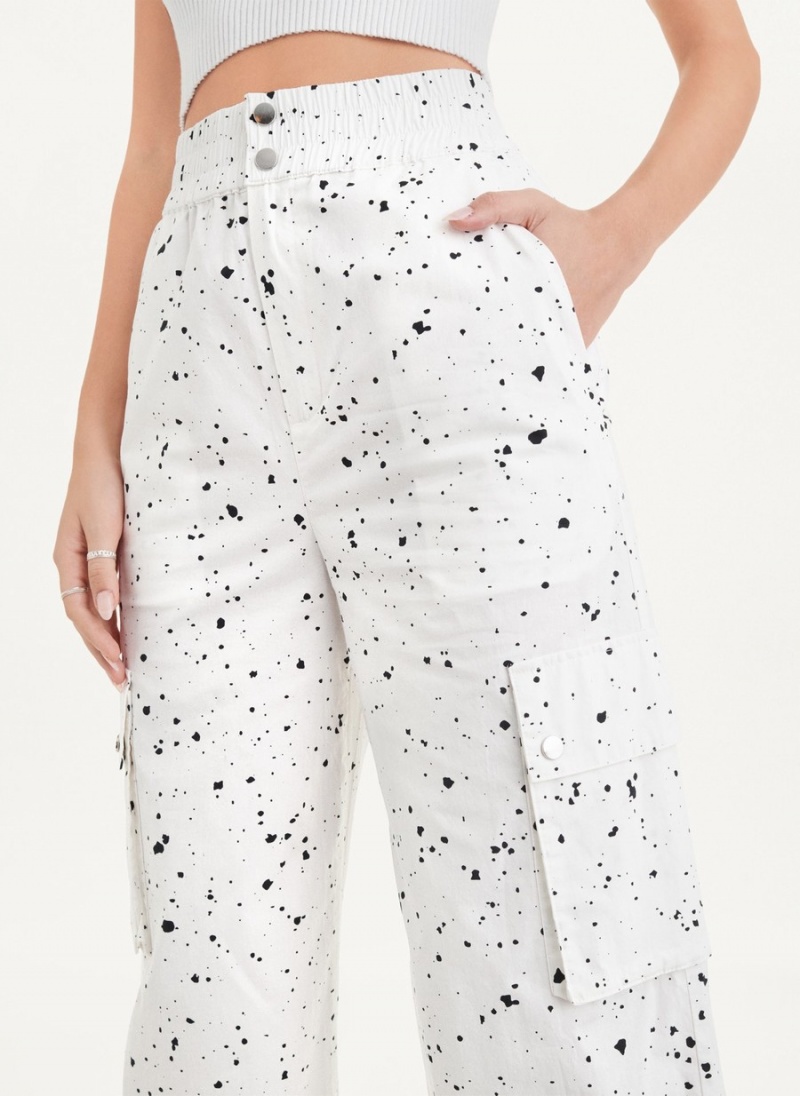 White Dkny Splatter Print Women's Pants | I2455031